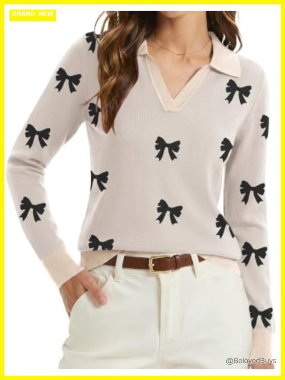 Zeagoo Womens Long Sleeve Polo V Neck Knitted Business Casual Sweater
